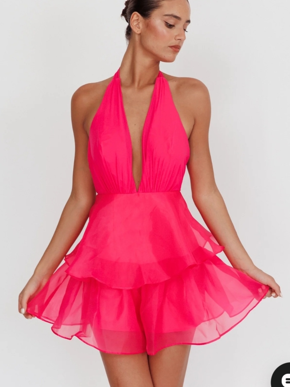 Hot Pink Halter Ruffled Mini Dress